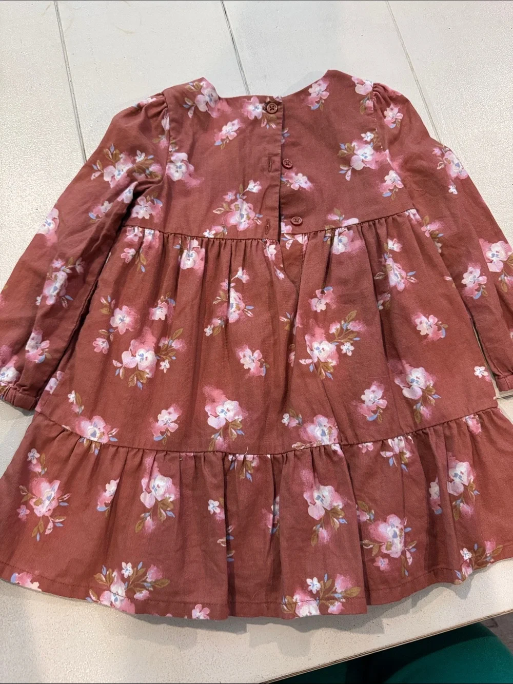 OshKosh B'gosh Rust Floral Long-Sleeve Dress with Pink Blossoms